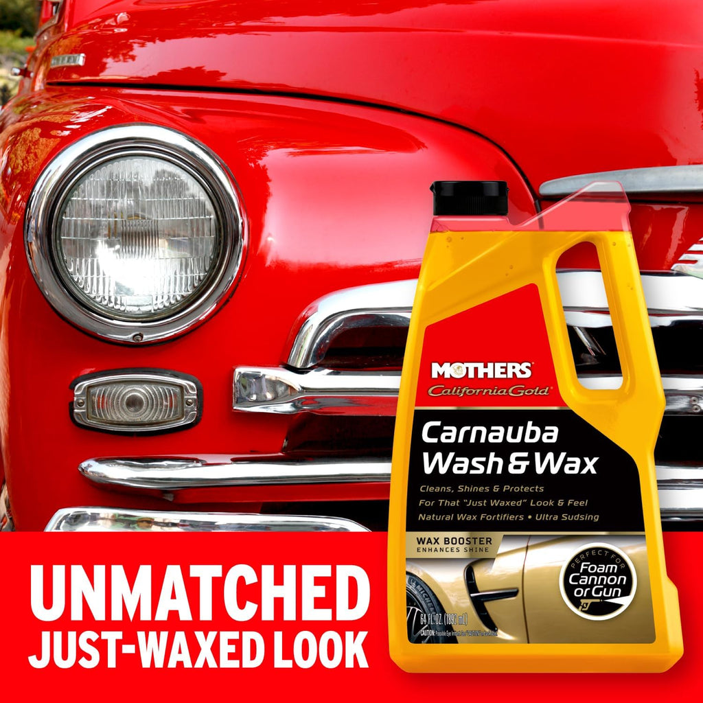 Mothers California Gold Carnauba Wash & Wax, 64 oz. (05674) | Cleans, Shines & Protects, Gentle, pH Balanced, Ultra-Sudsy, Spot-Free, Brilliant Finish, Won't Strip Wax or Ceramic