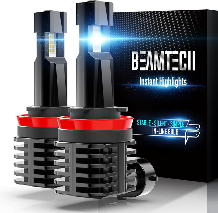 BEAMTECH H11 Bulb, H8 H9 Fog Light Bulb Fanless in Line 6500K Light Bulb Pack (Pack of 2)