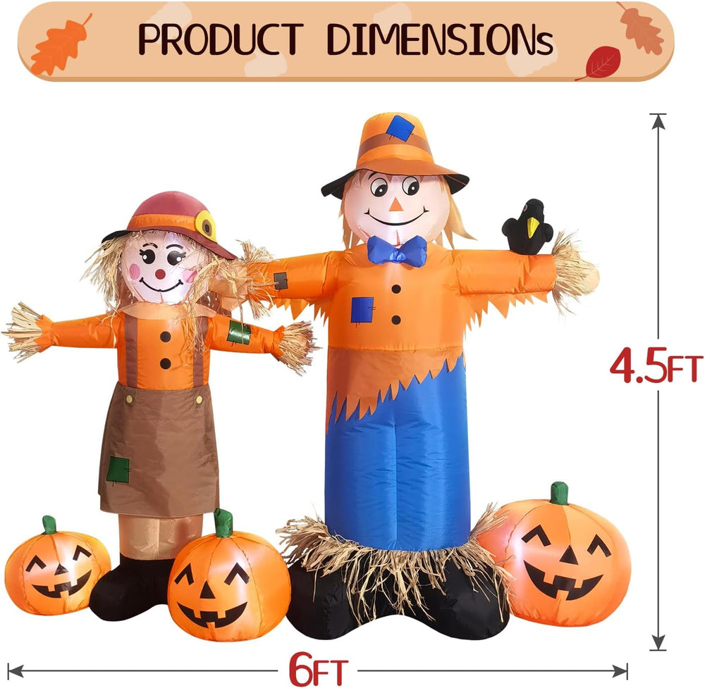 DomKom 6ft Long Inflatable Scarecrow and Pumpkin – Halloween Thanksgiving Fal...