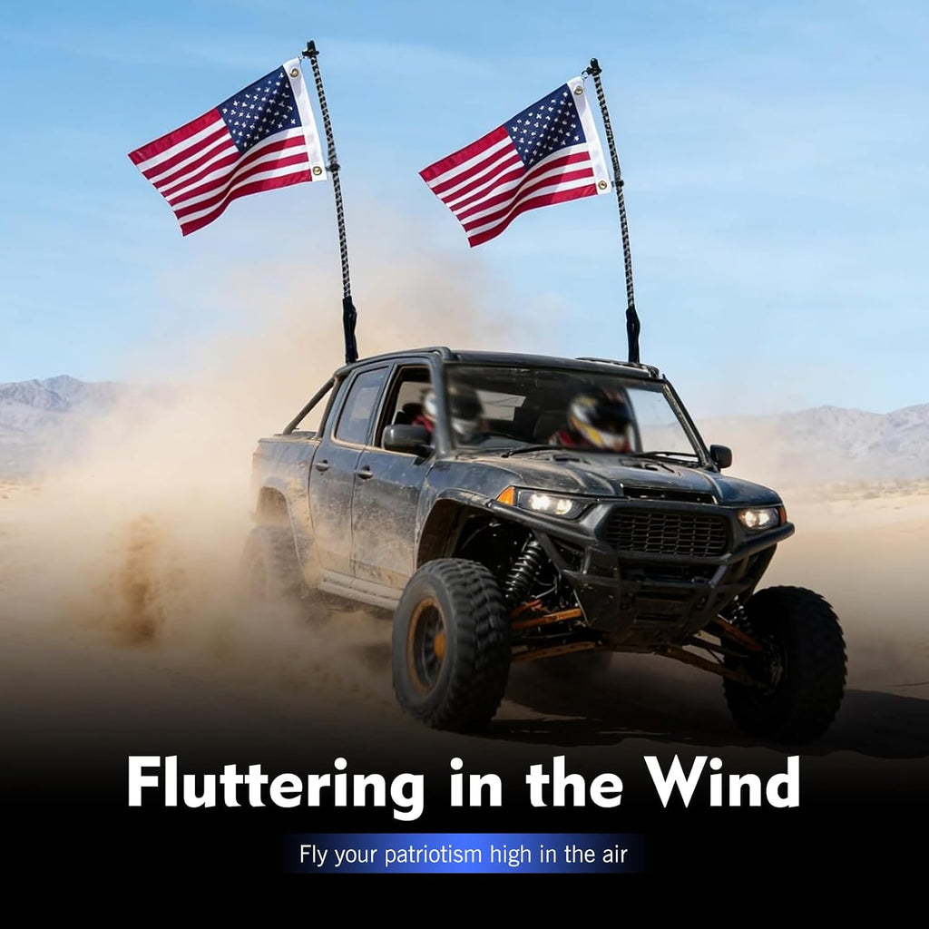 2 PCS Car American Flags, Double-Sided Patriotic USA Flag for LED Whip Light & Antenna Pole, Heavy-Duty Star Stripe Pattern with Grommet, for UTV ATV Truck Boat Offroad (Multicolored)