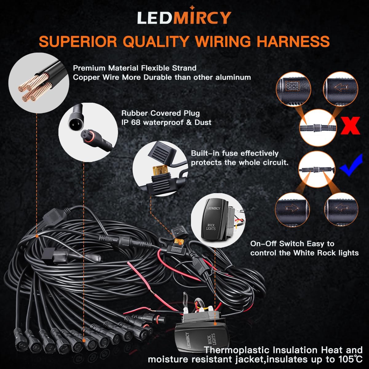 LEDMIRCY R3 Pure White Rock Lights Kit with Rocker Switch Wire Harness 12PCS LED Rock Lights White for Offroad Trucks ATV UTV SUV Underglow Light High Power Trail Rig Light Under Body