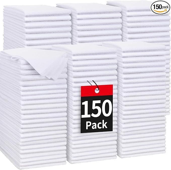 HOMERHYME White Microfiber Cleaning Cloth, 150 Pack Shop Towels All-Purpose by HOMERHYME