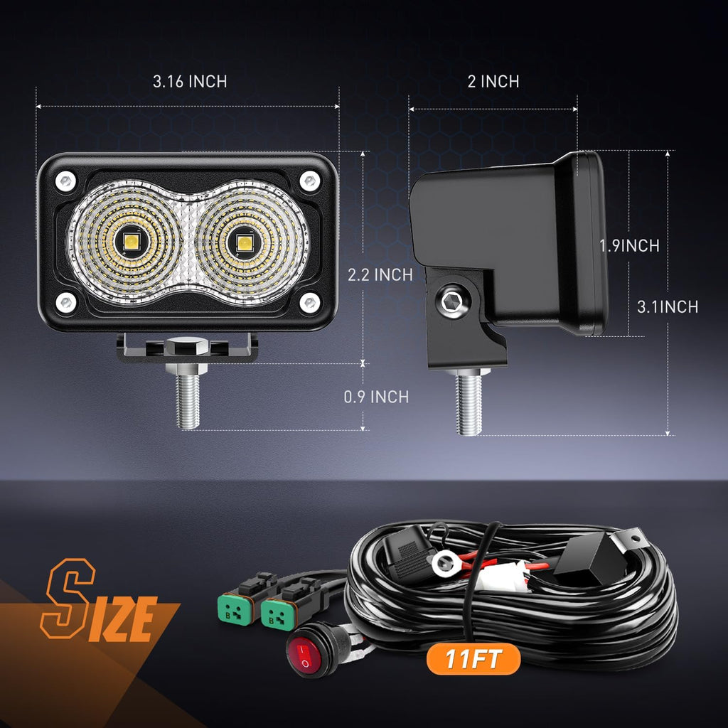 Nilight Motorcycle LED Pods 2 PCS 3 Inch Flood Offroad Fog Light 1160LM Driving Auxiliary Lights w/18AWG DT Wiring Harness Kit for ATV Truck Boat Tractor Forklift