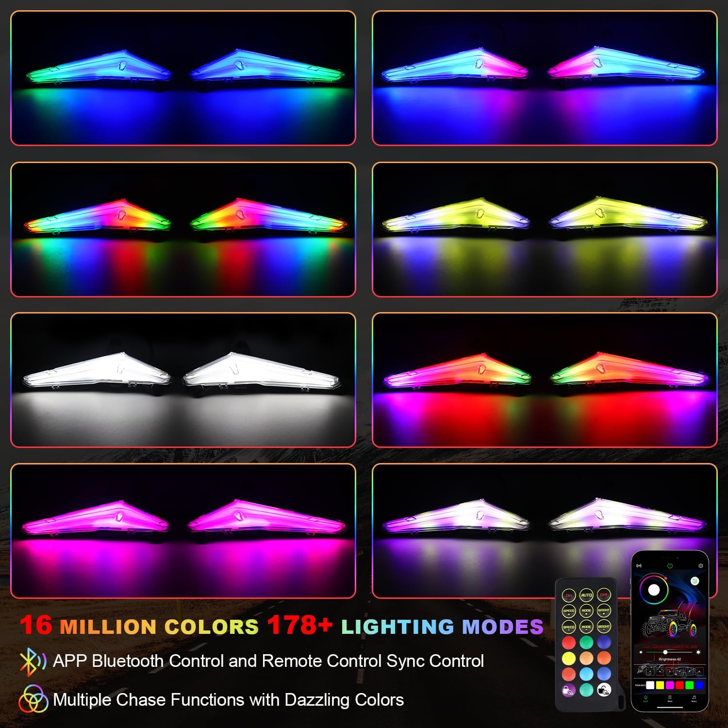 Tavaray RGBW LED Fang Lights for Can-Am Maverick R 2024-2026 MAX X RS, Pure White DRL & RGB Color Chasing Front Signature Lights, APP & Remote Control, Music Sync Turn Signal Kit