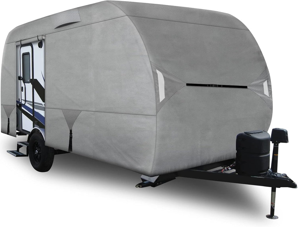 Leader Accessories R-POD Cover Travel Trailer RV Cover Teardrop Windproof Extra Thick with Adhesive Repair Patches (r-pod tt Cover, Model 4 - Up to 17' 7" L, Door in Back)