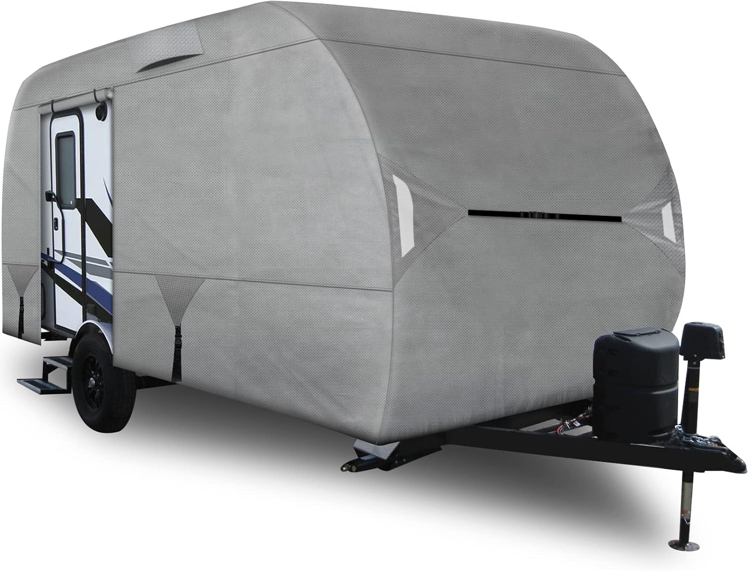 Leader Accessories R-POD Cover Travel Trailer RV Cover Teardrop Windproof Extra Thick with Adhesive Repair Patches (r-pod tt Cover, Model 4 - Up to 17' 7" L, Door in Back)