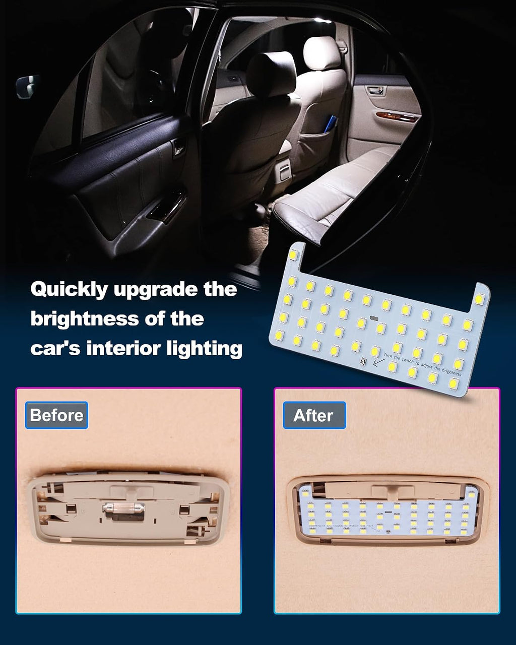 Rear Dome LED Light Board,6000K White Light,Cab Interior Lamp Upgrade Accessories,Fit For Toyota 3rd Gen Tacoma (2016-2023),FJ Cruiser (all series),4Runner (2007-2024),RAV4 (2005-2021)