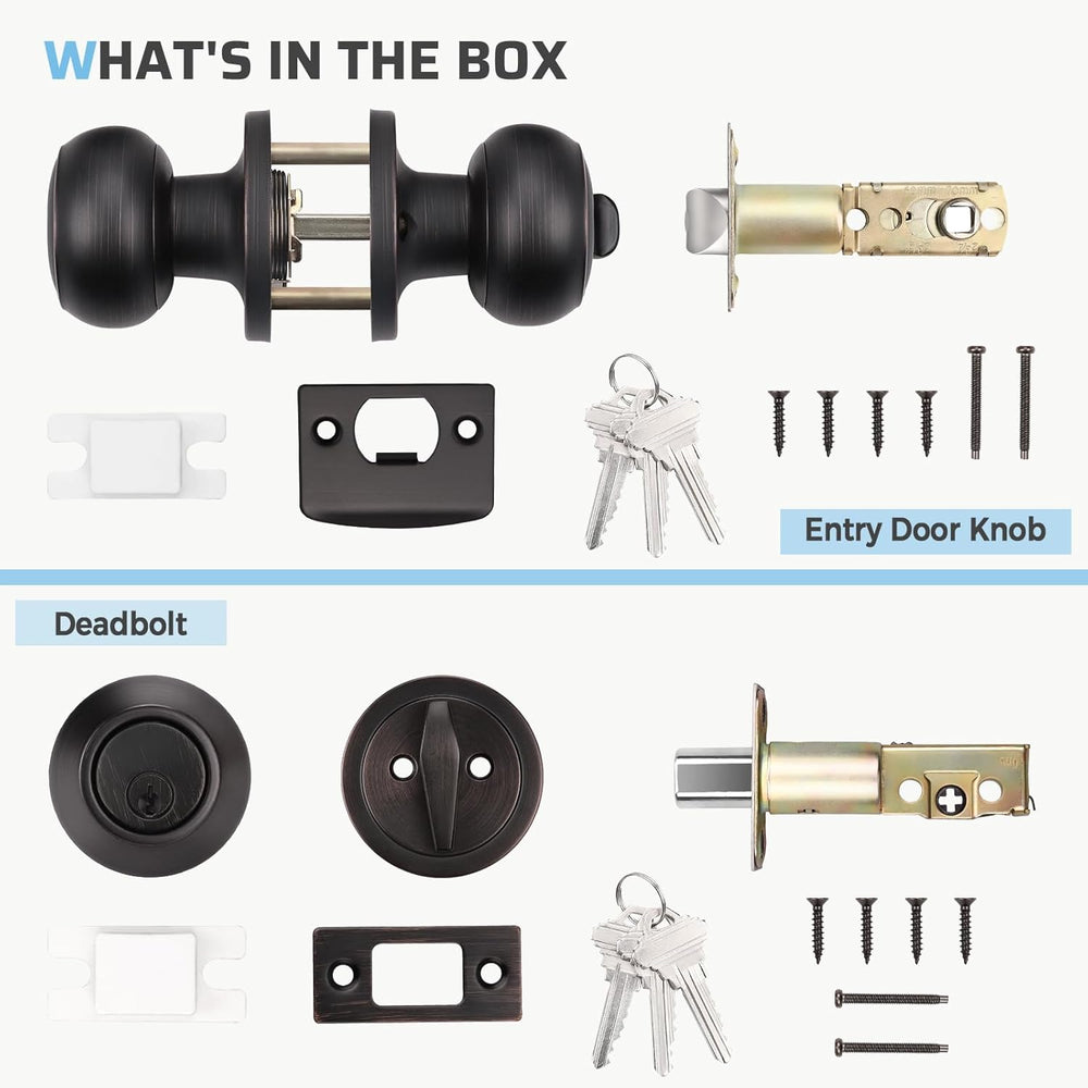 KNOBWELL Keyed Entry Door Knob and Single Cylinder Deadbolt Combo Set, Exteri...