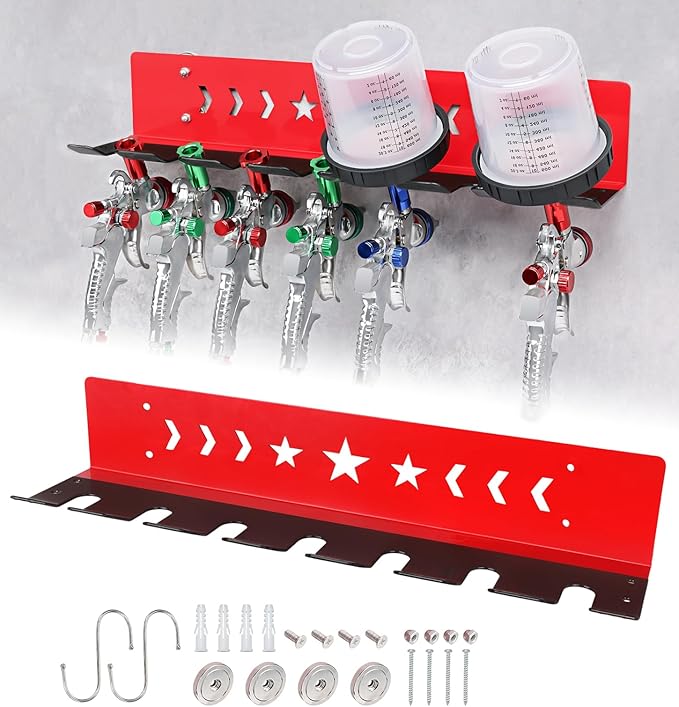 Paint Spray Gun Rack for Magnetic or Wall Mount, Holds 7 Gravity Feed Guns or 4 by SKYJDM