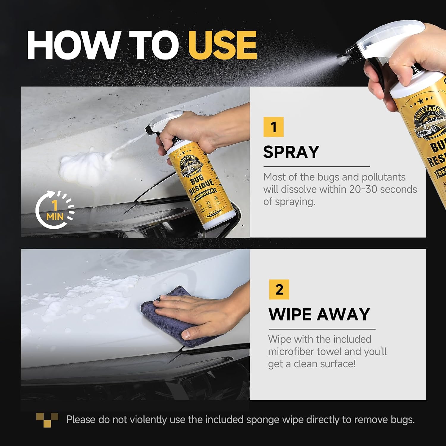 toretark Bug Remover for Cars Exterior - Tree Sap Remover for Cars Exterior, Quickly Dissolves for Water Spot, Bird Poop, Resin, Grease, Tar - PH Neutral, Safe on Paint, Rubber, Chrome, Glass