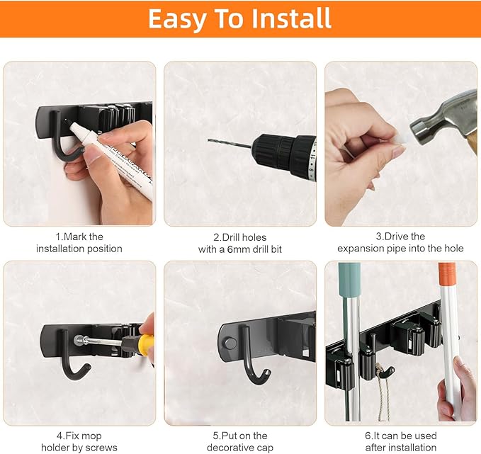 2 Pack Mop and Broom Holder Wall Mount, Non-slip Broom Hanger Wall Mount - Image 5