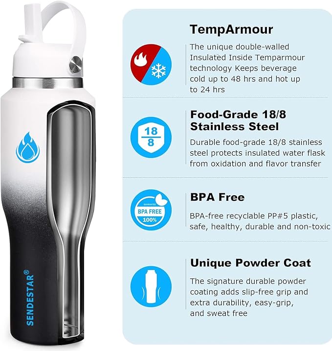 SENDESTAR SENDESTAR 40oz Stainless Steel Water Bottle, Double Wall Vacuum - Image 4