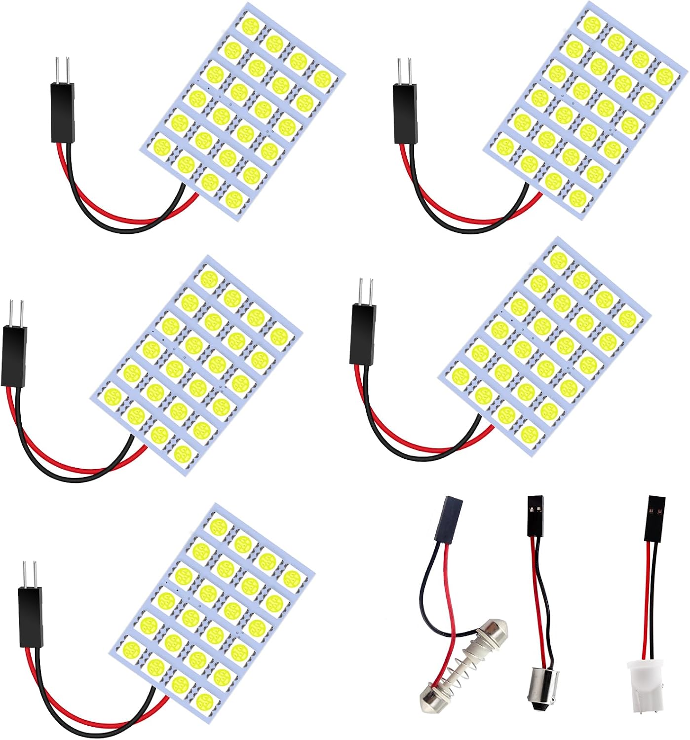 YM E-Bright 5-Pack White 5050 24SMD Led Panel Dome Light Lamp Auto Car Reading Interior Lamp DC 12V With T10 / BA9S / Festoon Adapters