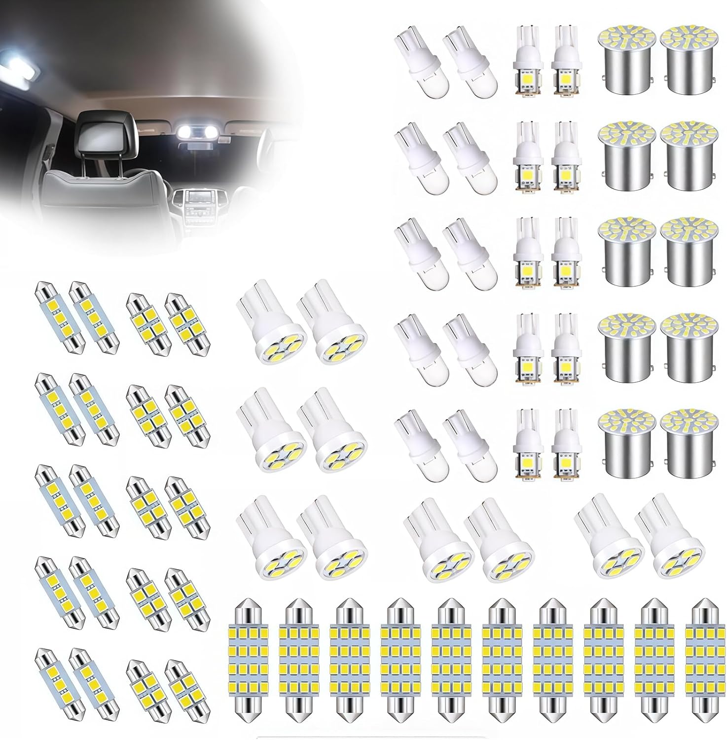 LED Lights for Car 70 PCS Bright White Interior LED Bulbs Kit, T10 31mm 36mm 41mm Reading License Plate Light, Plug and Play for Car Interior Indoor Map Dome Side Marker Bulbs