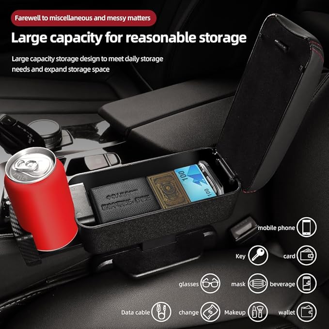 JEYODA Car Armrest Box with Cup Holder Car Central Liftable Armres Storage - Image 3