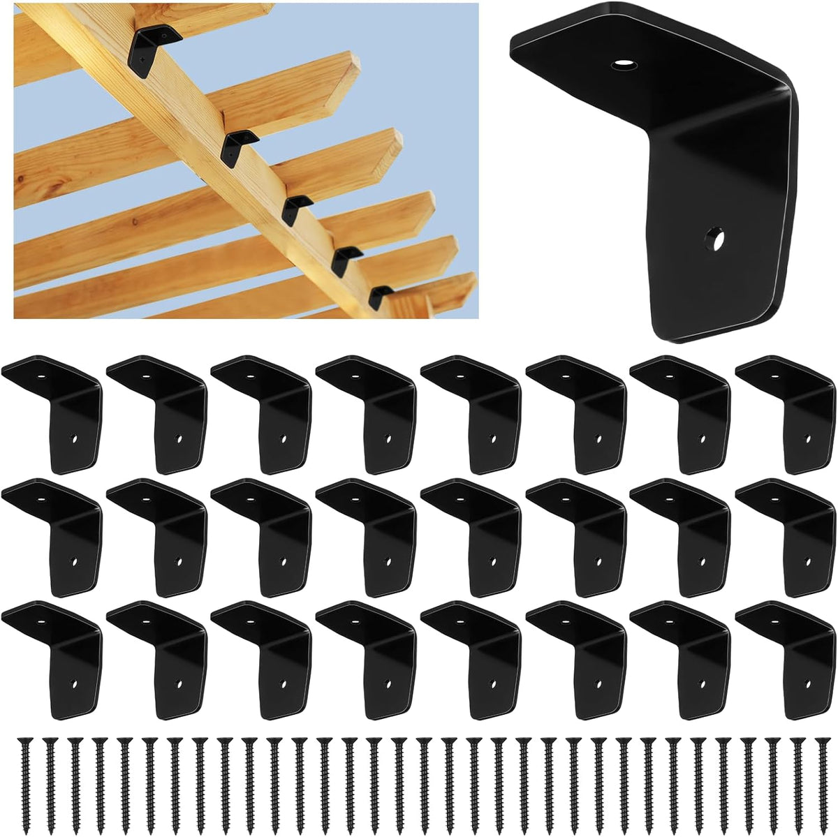 morningro 24 pcs black pergola hardware rafter clips, main product view