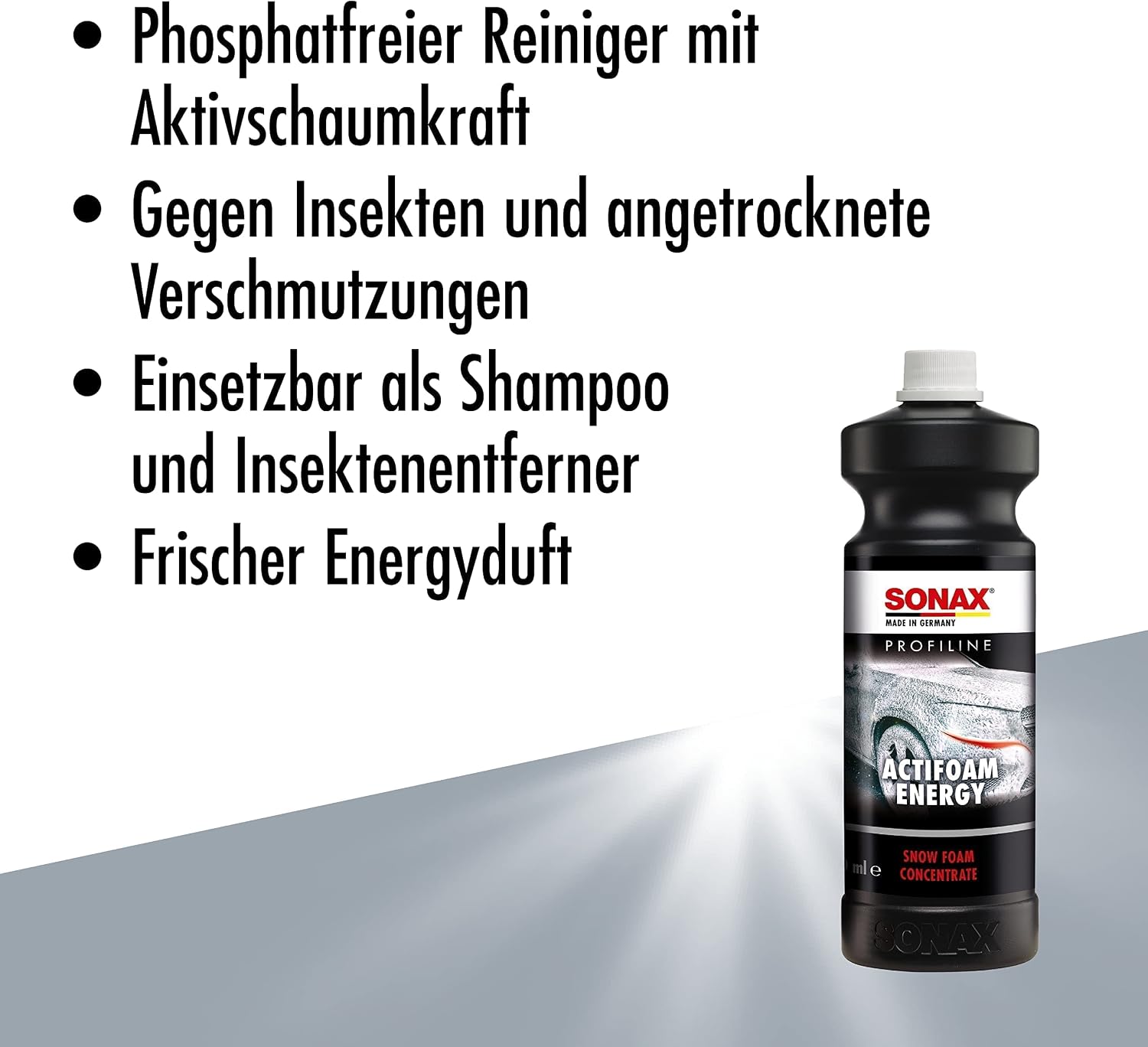 SONAX PROFILINE Actifoam Energy (1 Litre) - Effective Car Detergent with Active Foam Power. Works as Shampoo, Wheel Cleaner and Insect Remover | Item No. 06183000