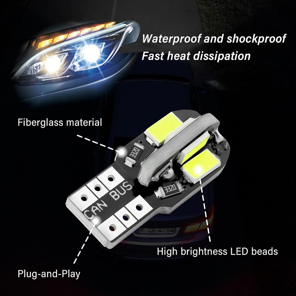 Stacool 10PCS T10 Interior Car Lights,12V Super Bright T10 LED Bulb for Map Lights,Reading Lights,License Plate Lights,Universal 5630 8SMD Car LED Lights Car Accessories for Most Cars (White)
