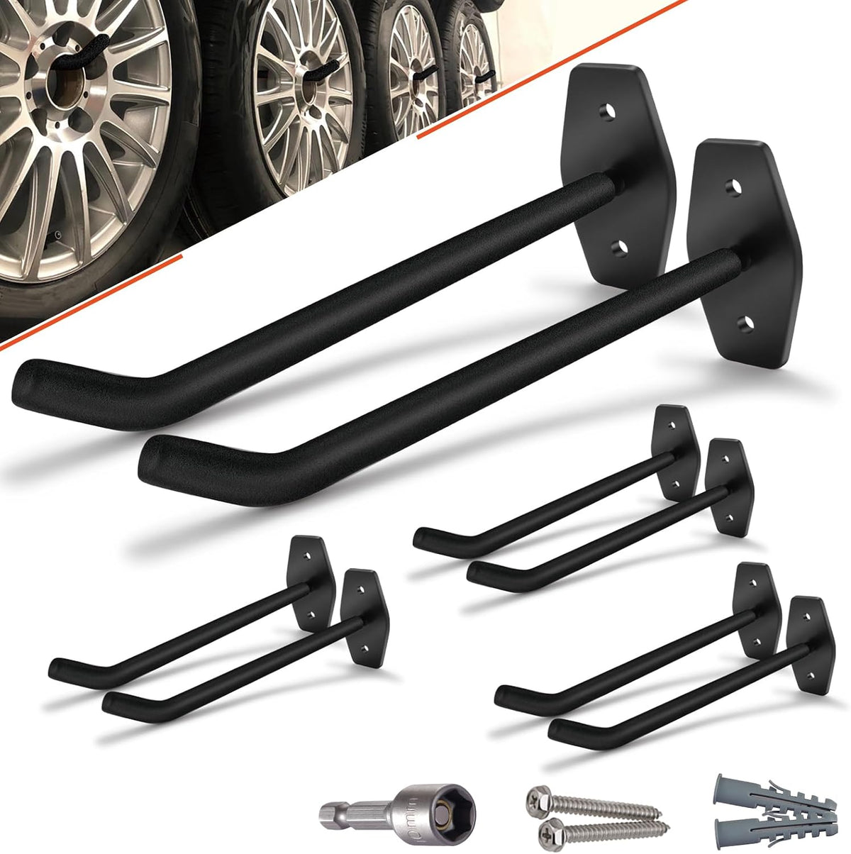 10-inch heavy duty garage hooks, tire wall mount, main product view