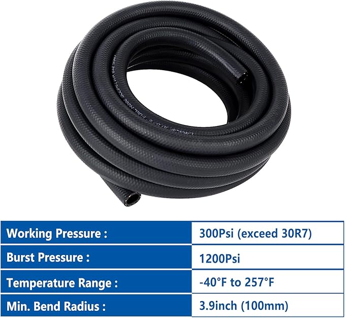 LokoCar Rubber Fuel Hose Line Push Lock 3/8" ID SAE 30R7 NBR 25ft 300PSI Black - Image 6