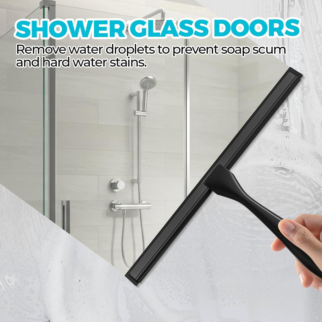 ALFLOD 12-Inch All-Purpose Shower Squeegee for Shower Doors, Tile Shower Walls, Bathroom, Window, Glass and Car Windshield, Mirrors and Kitchen-Stainless Steel, Black