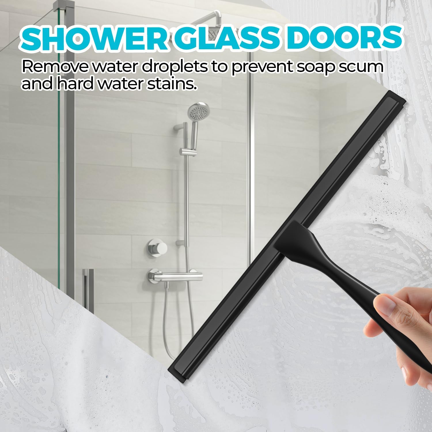 ALFLOD 12-Inch All-Purpose Shower Squeegee for Shower Doors, Tile Shower Walls, Bathroom, Window, Glass and Car Windshield, Mirrors and Kitchen-Stainless Steel, Black