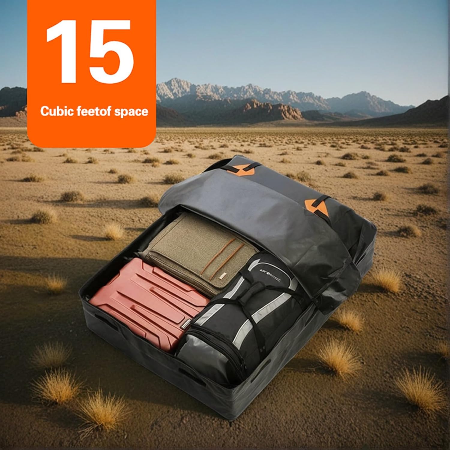 Roof Cargo Bag Heavy Duty Oxford Fabric Rooftop Cargo Carrier with Anti-Slip Mat Weatherproof 15 Cubic Feet Car Top Luggage Storage for SUVs Trucks Sedans