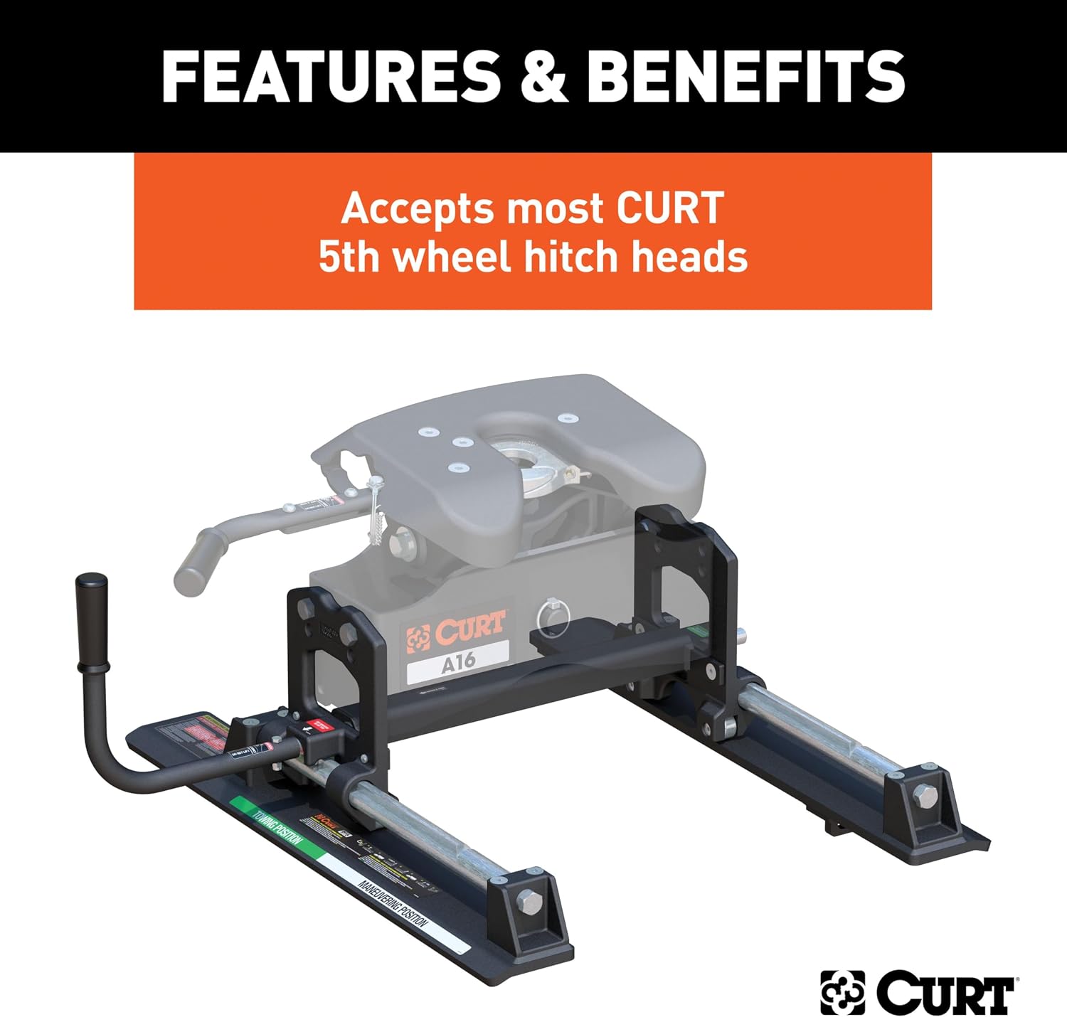 CURT 16560 R16 5th Wheel Roller for Short Bed Trucks, 16,000 lbs