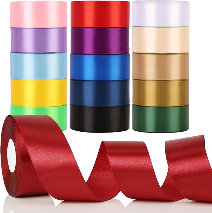 NESCCI 16 Colors 400 Yards Ribbon,1-1/2 Inch Satin Ribbon,Single Face Satin Ribbons, Perfect for Gift Wrapping, Wedding Decoration,Handmade Bows,Wrapping Bouquet, Halloween, Christmas
