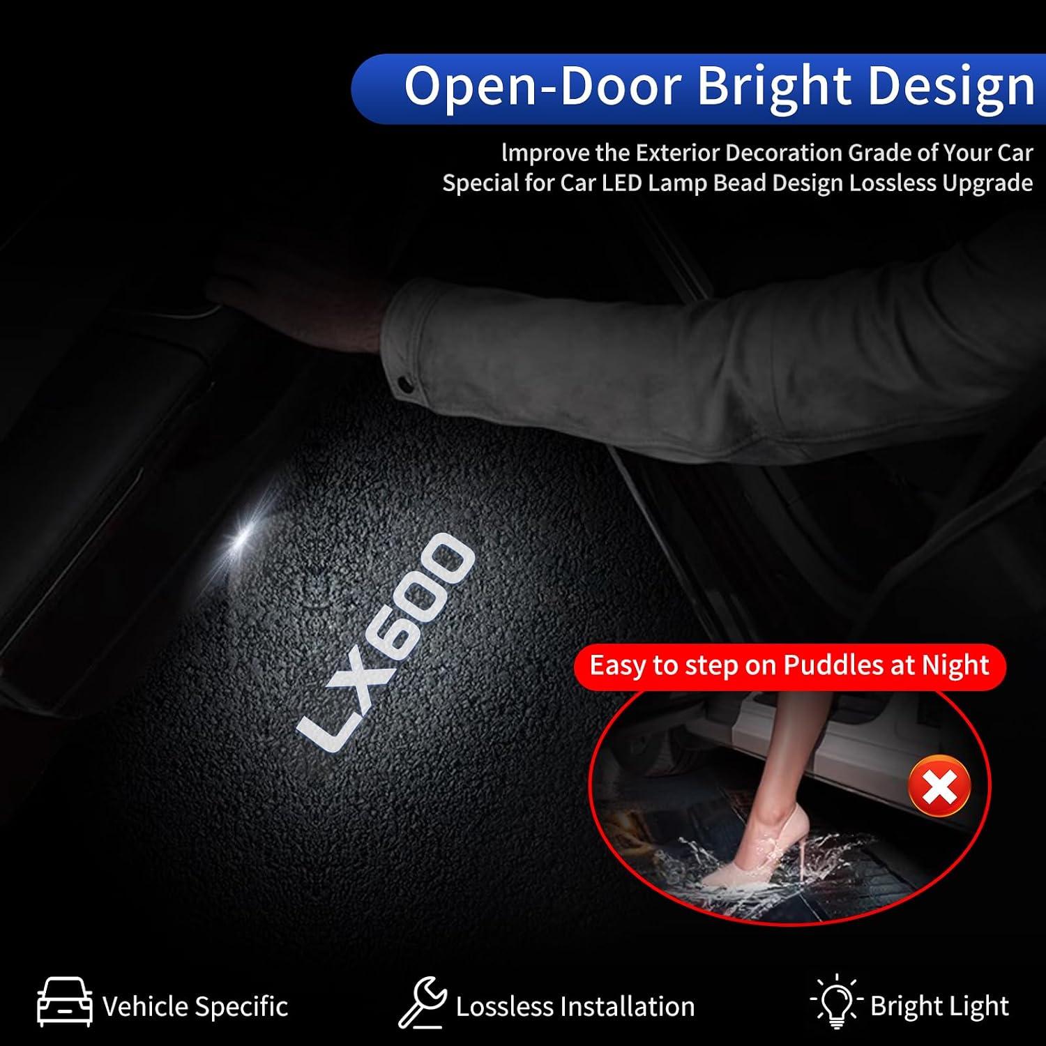 Car Welcome Laser Light for 2024 2025 2026 Lexus Lx600 & Lx500d Led Projection Lamp Door Sill Light Interior Modification Accessories (Transparent (4 Pieces)