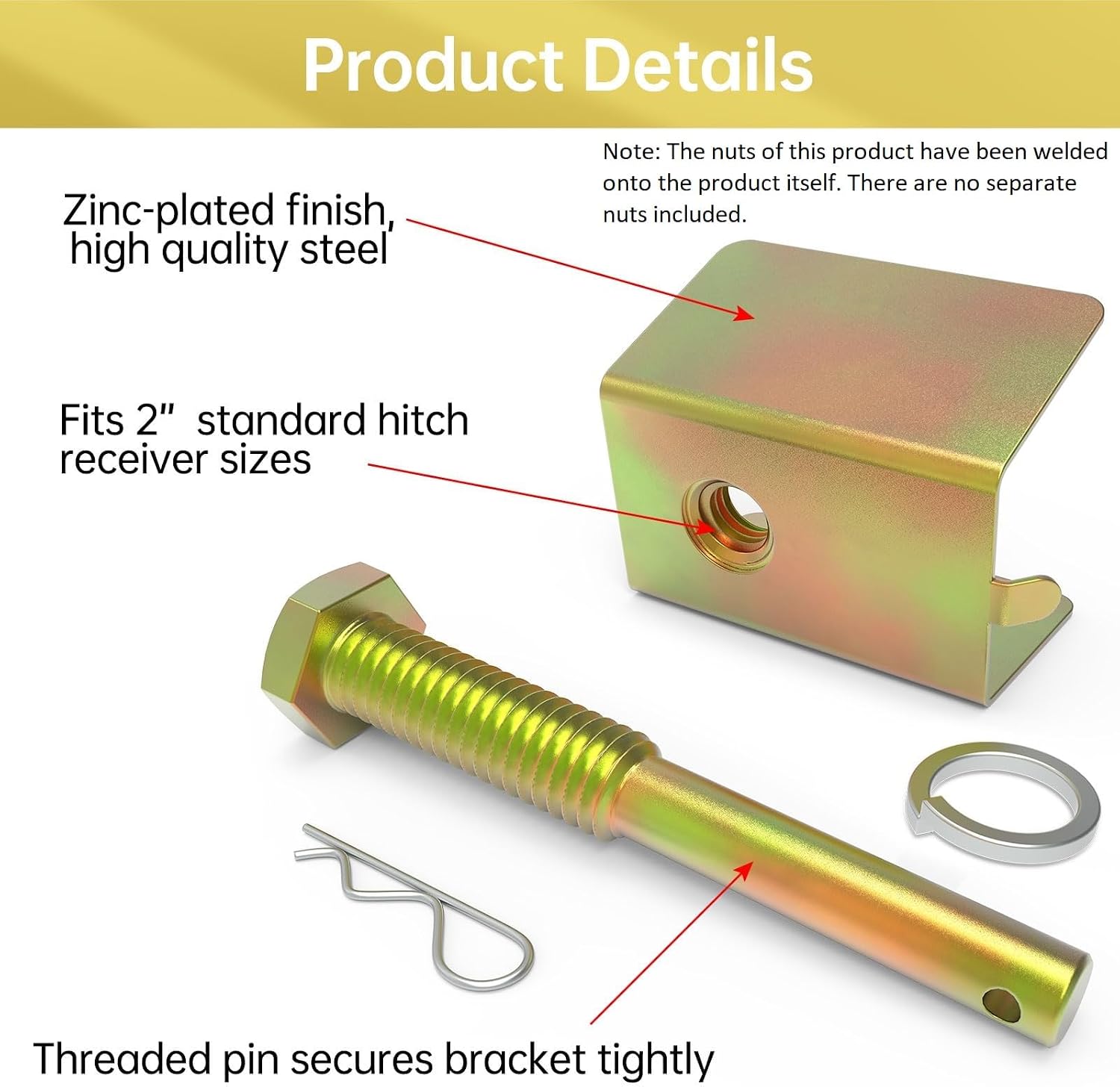 Anti-Rattle Hitch Pin Shim Device,Fits 2-Inch Receiver,1/2-In Hole