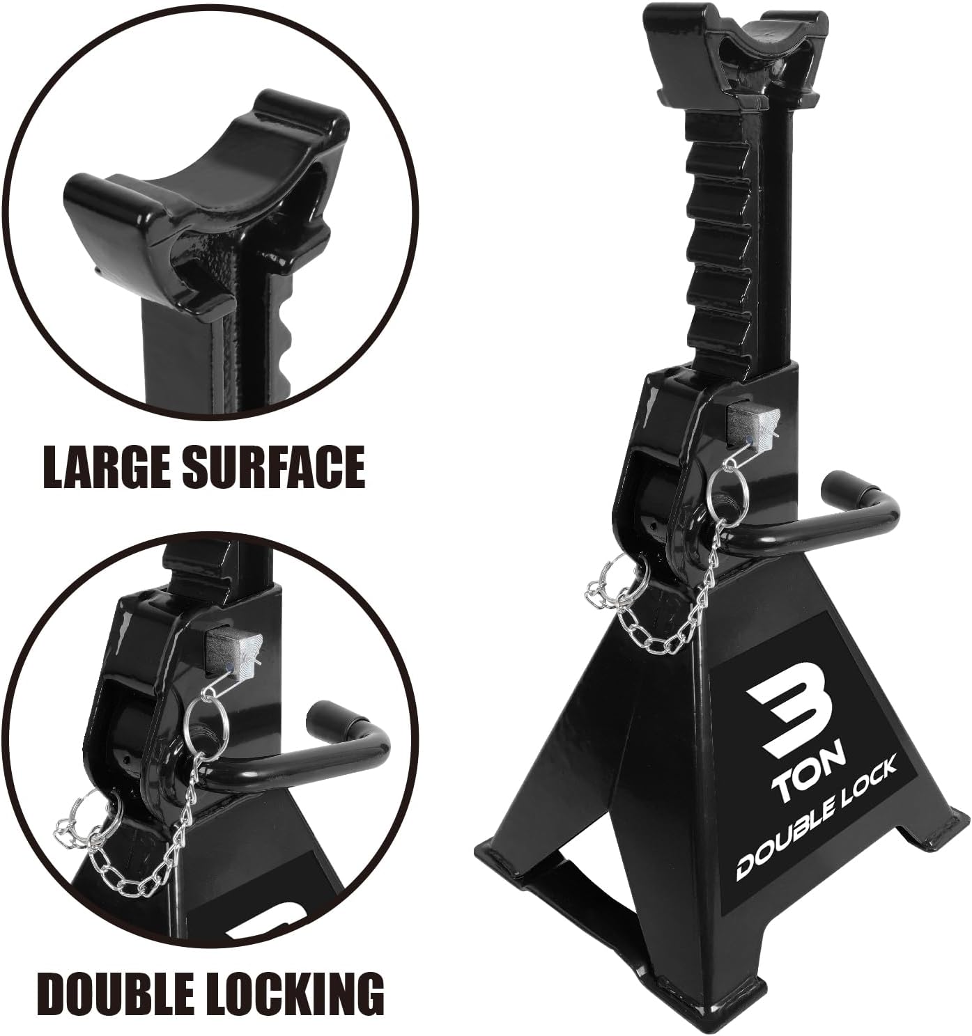 Torin AT43005AB Steel Heavy Duty Jack Stands: Double Locking Pins, 3 Ton (6,000 lb) Capacity, Black, 1 Pair (2 Pack)