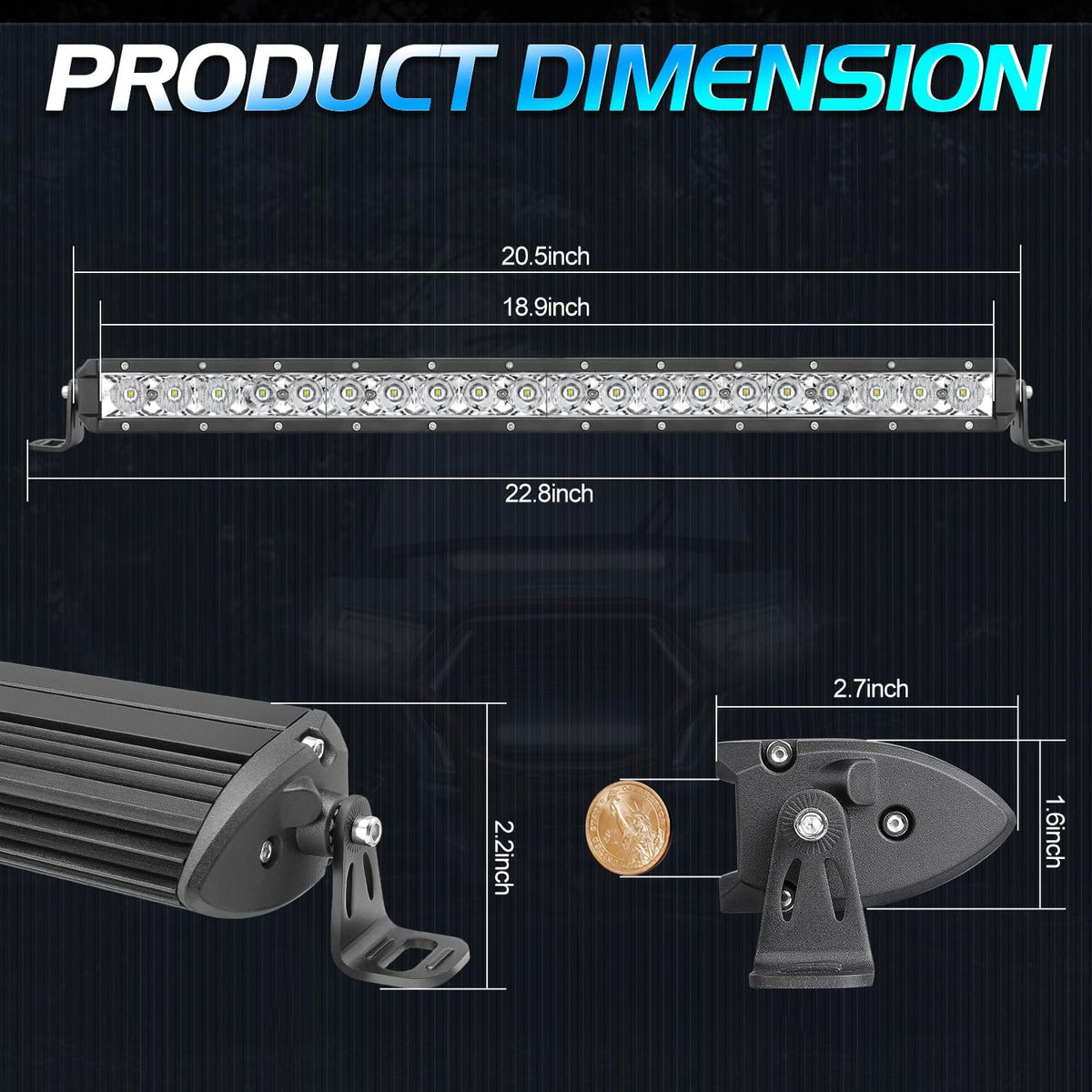 20 inch led light bar, niwaker 100w single shown in use