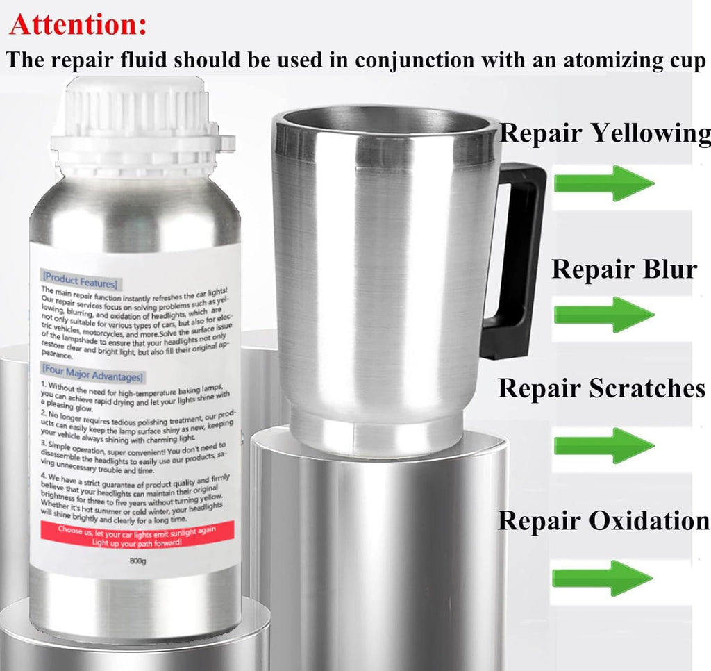 800g Auto Headlight Restoration Liquid, Car Headlight Scratch Restoring Fluid Headlight Repair Polish Cleaner, Headlight Restoration Kit Refill Bottle for Polishing, Restoring Dull Yellow Headlamp