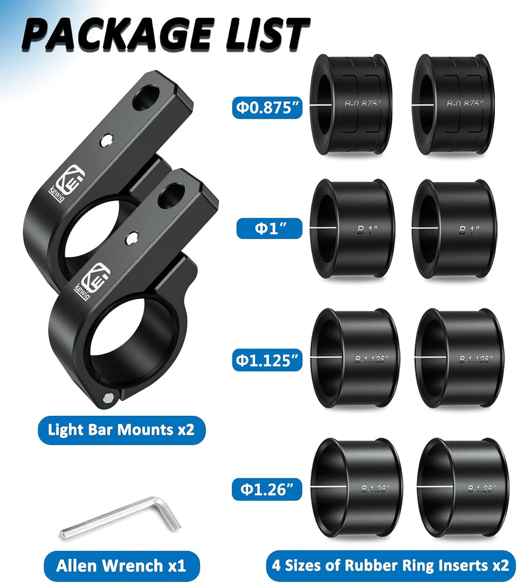 VAZESWIN 2PCS Aluminum Alloy Light Bar Mounts, Light Bar Mounting Brackets | 360° Adjustable Roll Bar Clamps for 0.875"/1"/1.125"/1.26"/1.375" Handlebar Round Rails, for Motorcycle ATV UTV Boat Truck