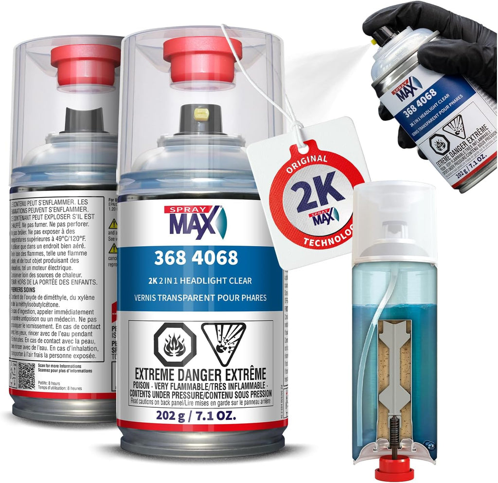 SprayMax 2K 2in1 Headlight Clear Coat | Professional Headlight Restoration Spray & UV Coating Protection | Fixes Scratches, Yellowing & Foggy Headlights | Crystal Clear & Durable Finish | 7.1 oz