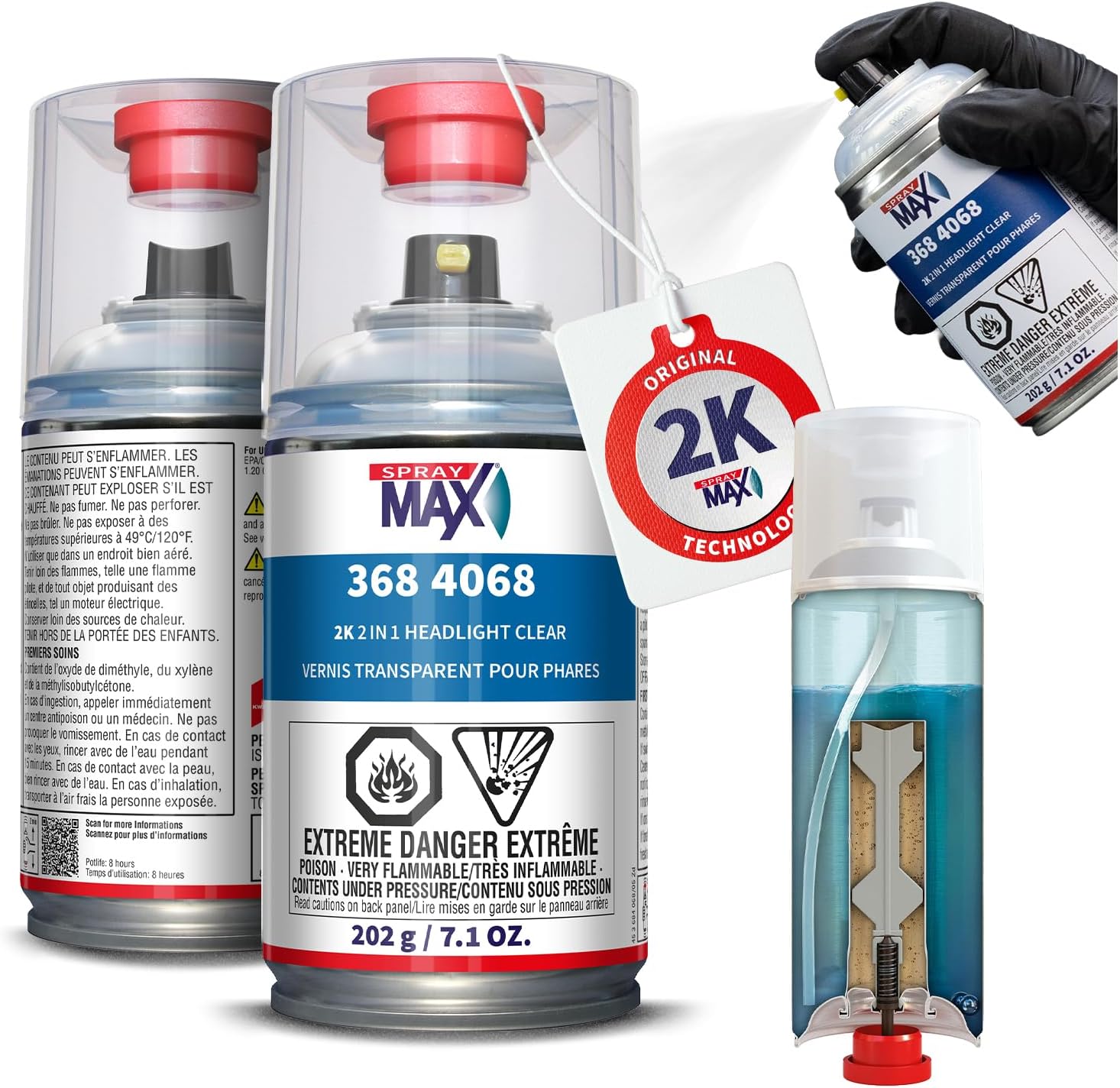 SprayMax 2K 2in1 Headlight Clear Coat | Professional Headlight Restoration Spray & UV Coating Protection | Fixes Scratches, Yellowing & Foggy Headlights | Crystal Clear & Durable Finish | 7.1 oz