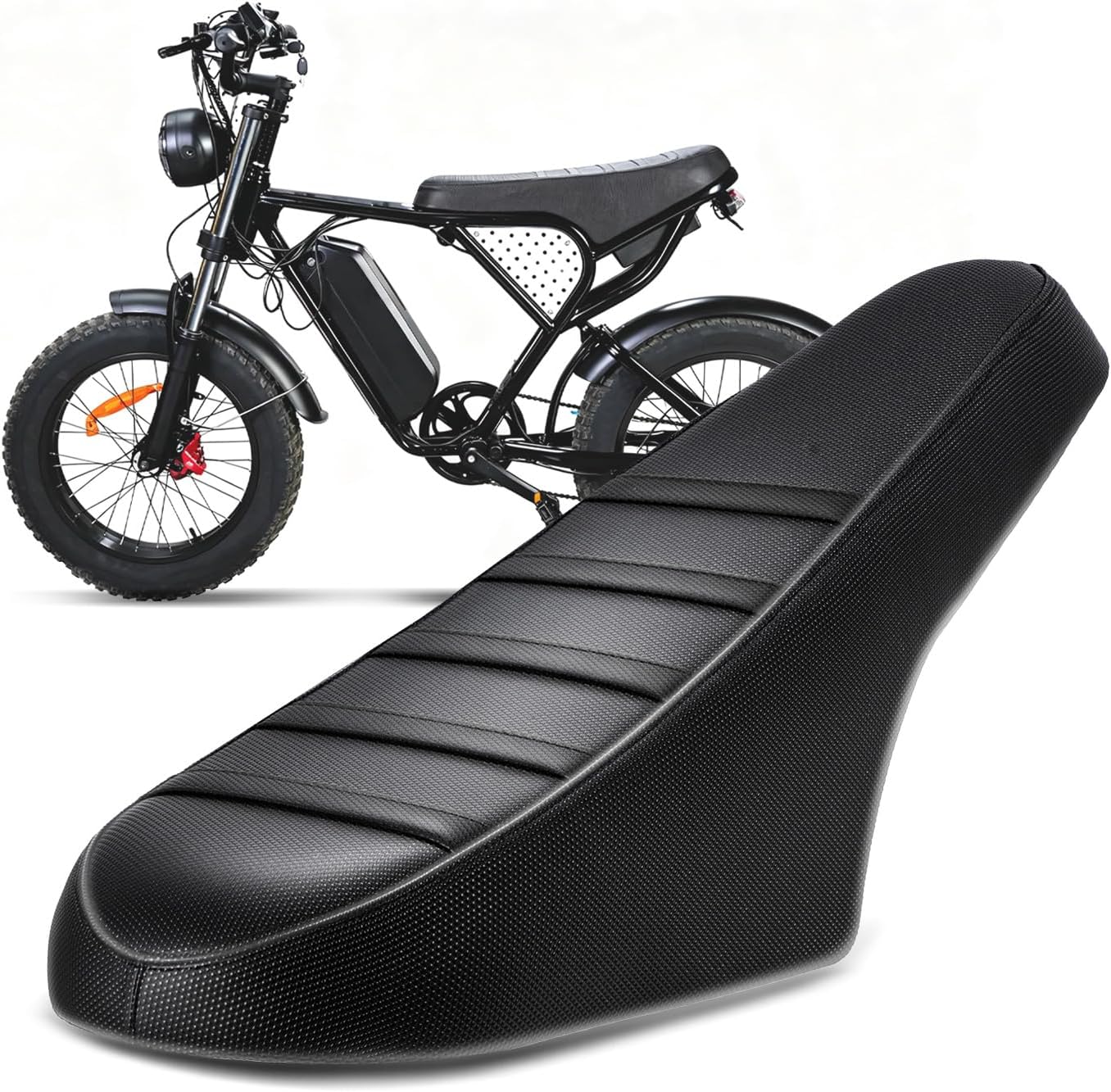 CHANGCHENG Ribbed Gripper Seat Cover for Ridstar Q20 YVY K20/Q20 E-Bike,Dirt Bike Style Non-Slip Waterproof PVC Leather Saddle Sleeve,Custom Fit Ebike Accessories for Q20 Pro/Plus YVY K20/Q20 -Black