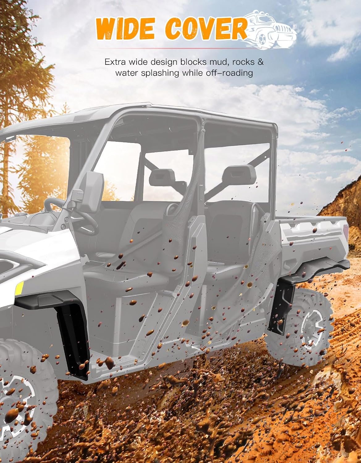 Fender Flare Extensions for Polaris Ranger XP 1000 Crew 2018-2026, Front and Rear UTV Mud Flaps, Heavy Duty Extended Mud Guards, Black HDPE, 8PCS
