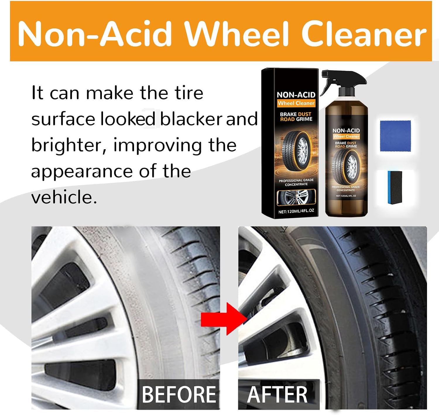 Wheel Cleaner, Cleaner Spray, Reduce Erosion, Wheel Maintenance Cleaner, Renovation, Remove Dirt, Dust, Oil Stains, Etc, on The Tire Surfaceprevents Aging and Cracking (1PCS)