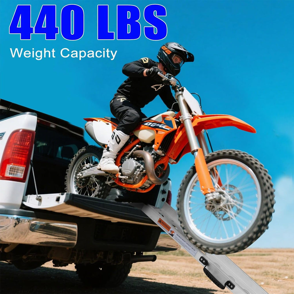 Aluminum Motorcycle Ramp, 440 lbs Capacity, 84.56" x 7.16" Folding Dirt Bike Loading Ramp with Dual Carry Handles & Rubber Pad, Portable Bike & E-Bike Ramp for Pickup Trucks, Trailers & Sheds