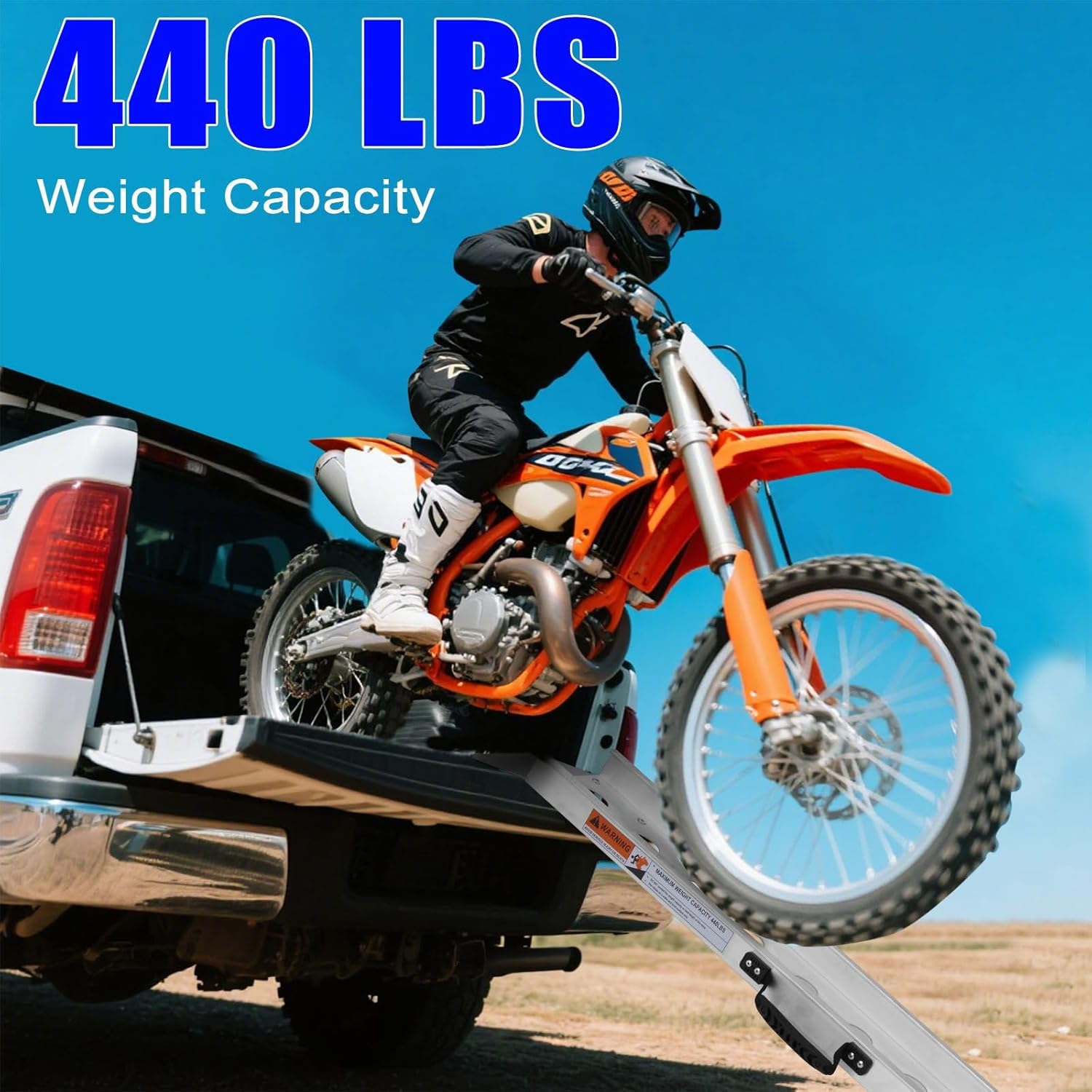 Aluminum Motorcycle Ramp, 440 lbs Capacity, 84.56" x 7.16" Folding Dirt Bike Loading Ramp with Dual Carry Handles & Rubber Pad, Portable Bike & E-Bike Ramp for Pickup Trucks, Trailers & Sheds