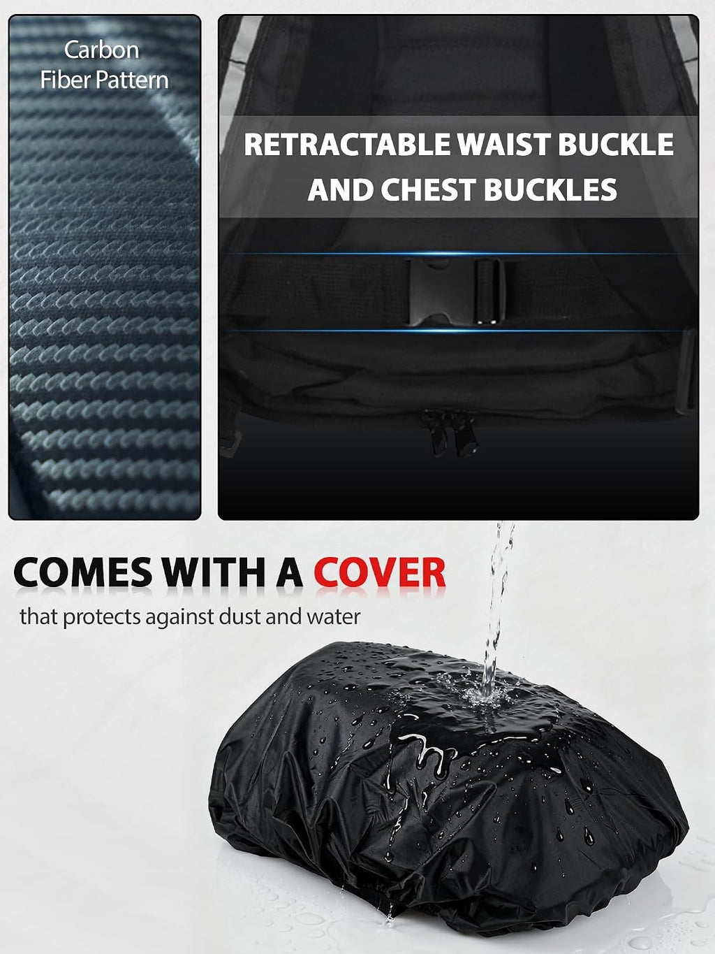 JFG RACING Motorcycle Backpack,30L Hardshell Carbon Fiber Pattern Waterproof Helmet Backpack for Men Riding Bag for Travel Daily Storage Motorcycles Accessories