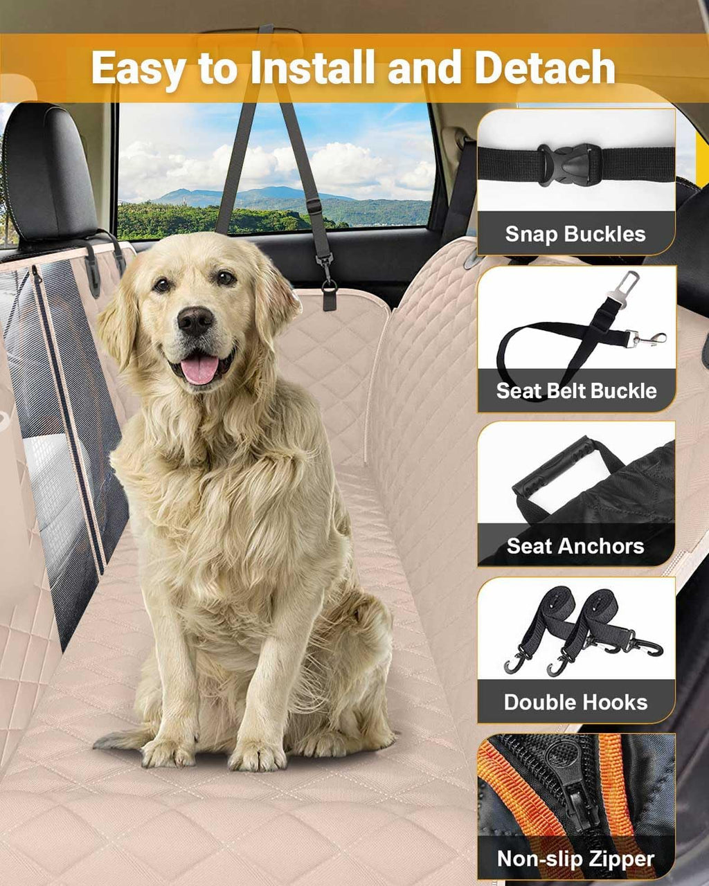 dog car seat cover, 600d heavy dute car shown in use