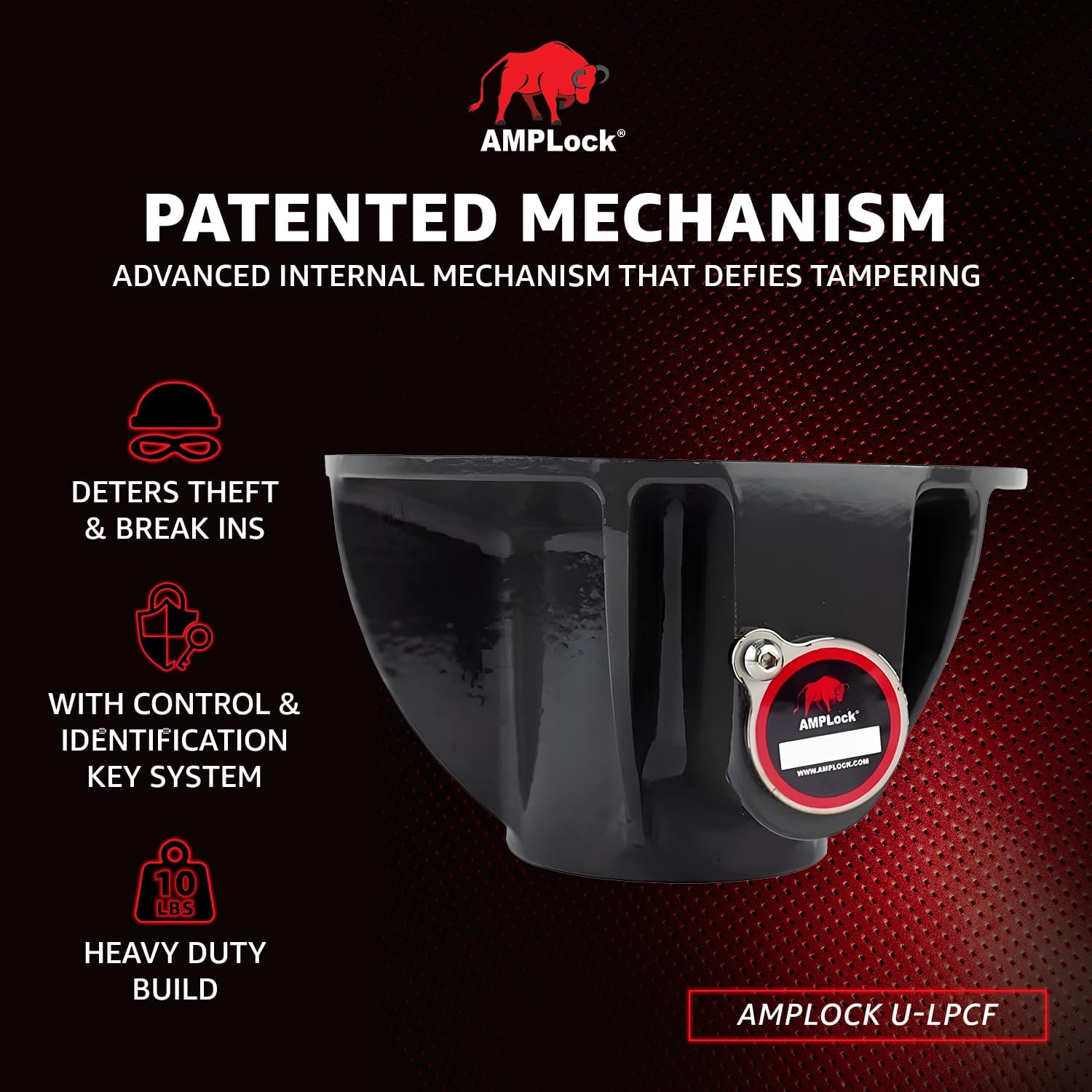 AMPLock - U-LPCF Heavy Duty Trailer Kingpin Lock, Patented Cylinder Lock, Commercial Trailer Security Conical King Pin Lock, Reliable Heavy Duty Kingpin Lock for Enhanced Trailer Protection & Security