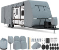 RV Cover 24-27ft, Travel Trailer Heavy Duty Extra-Thick 8 Layers Anti-UV Waterproof Windproof Camper Cover with Tongue Jack Cover, Extra Windproof Ropes, Gutter Covers