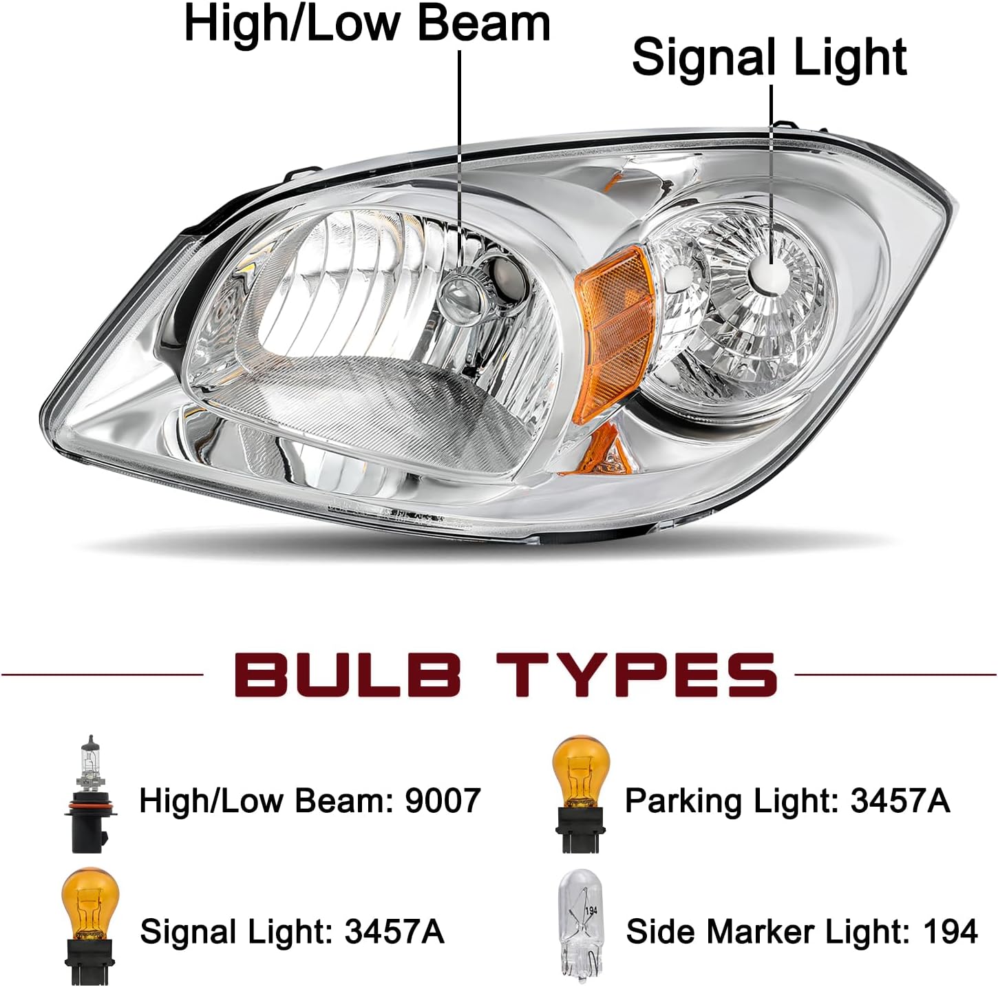 JSBOYAT Headlight Assembly Fit for 2005-2010 Chevy Cobalt 2007-2010 Pontiac G5 2005-2006 Pursuit Passenger and Driver Side, Chrome Housing & Amber Reflector