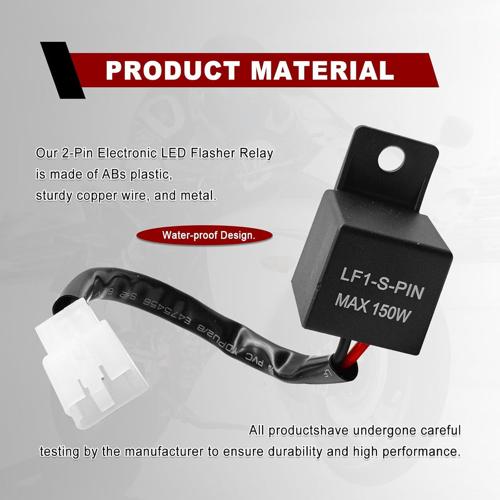 LED Flasher Relay 2-Pin, FIX Motorcycle Turn Signal Flasher Relay Flash Rate Wiring Connectors Kit