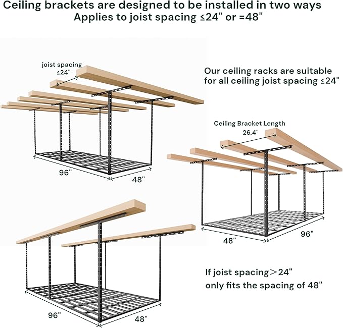 SunsGrove 4x8 Overhead Garage Storage Rack Organization, Adjustable Ceiling - Image 7