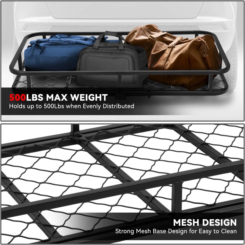 DNA MOTORING RHC-8314 Universal Foldable 2" Tow Hitch Cargo Carrier Basket with Pin+Clip, 48" X 25.5" X 6", 500Lbs Max Capacity